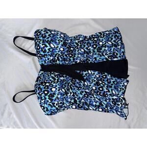 A Shore Fit Women's Blue Leopard Print Tankini Top Size 16